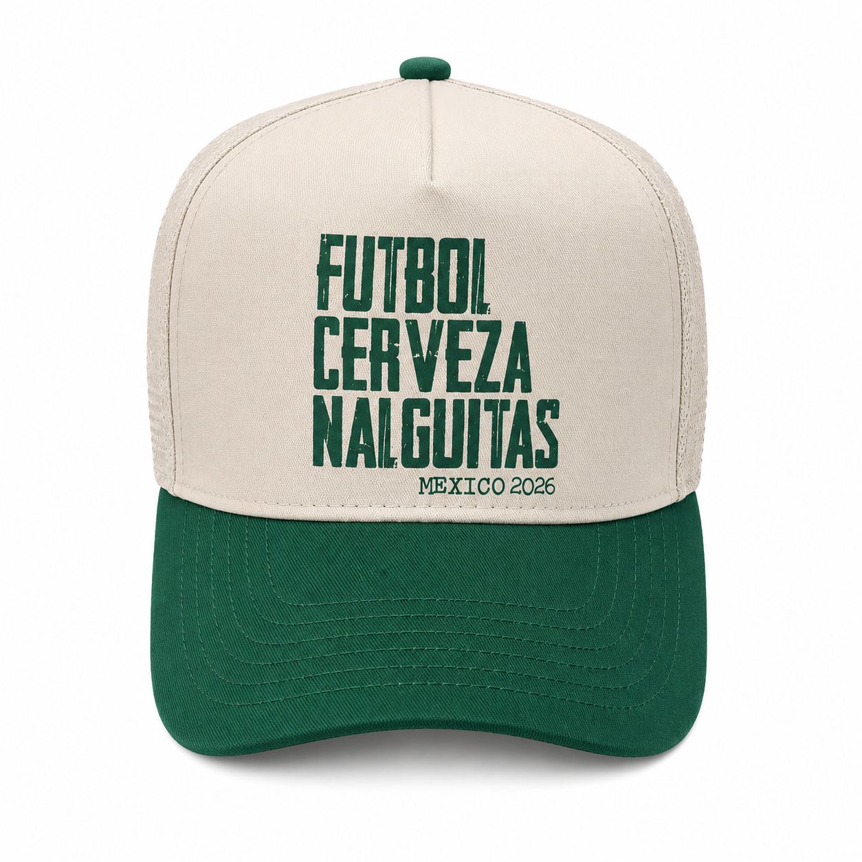 Crvza - Gorra Beige con verde Fútbol, cerveza & nalguitas