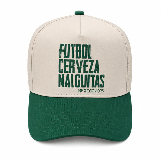 Crvza - Gorra Beige con verde Fútbol, cerveza & nalguitas